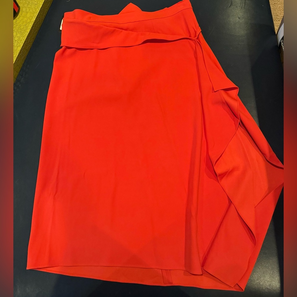 St John Orange Midi Ruffle Skirt Size 12